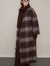 Plaid V-Neck Long Coat_BDHL6605