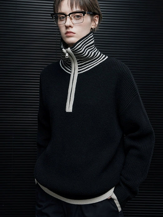 Border Turtleneck Half-Zip-Up Knit_BDHL7865
