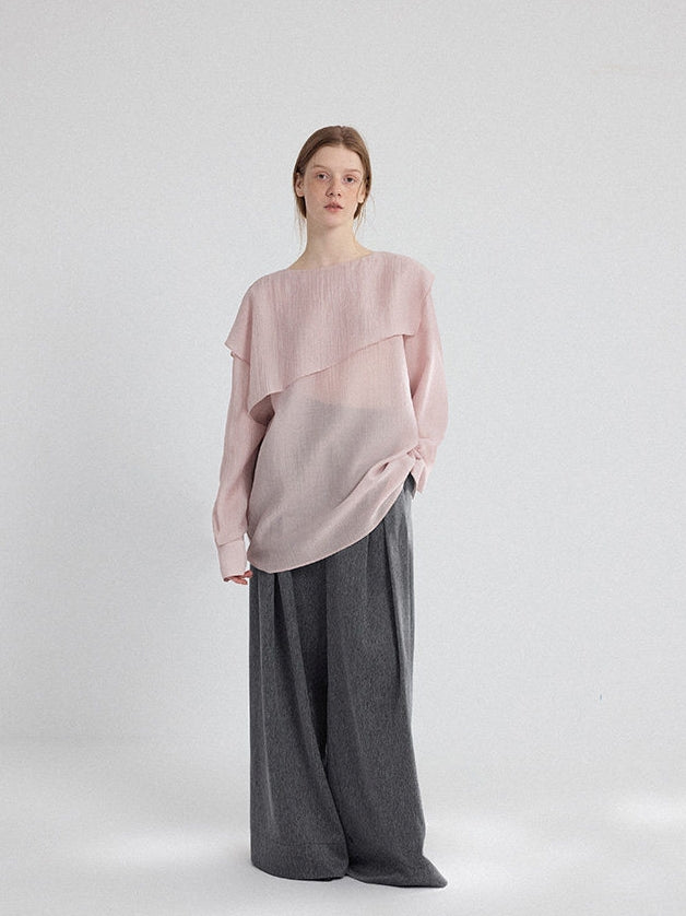 Asymmetrical Loose-Collar Blouse_BDHL8155