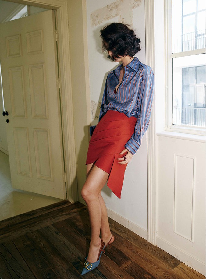 Draped Red Tight Skirt_BDHL6009