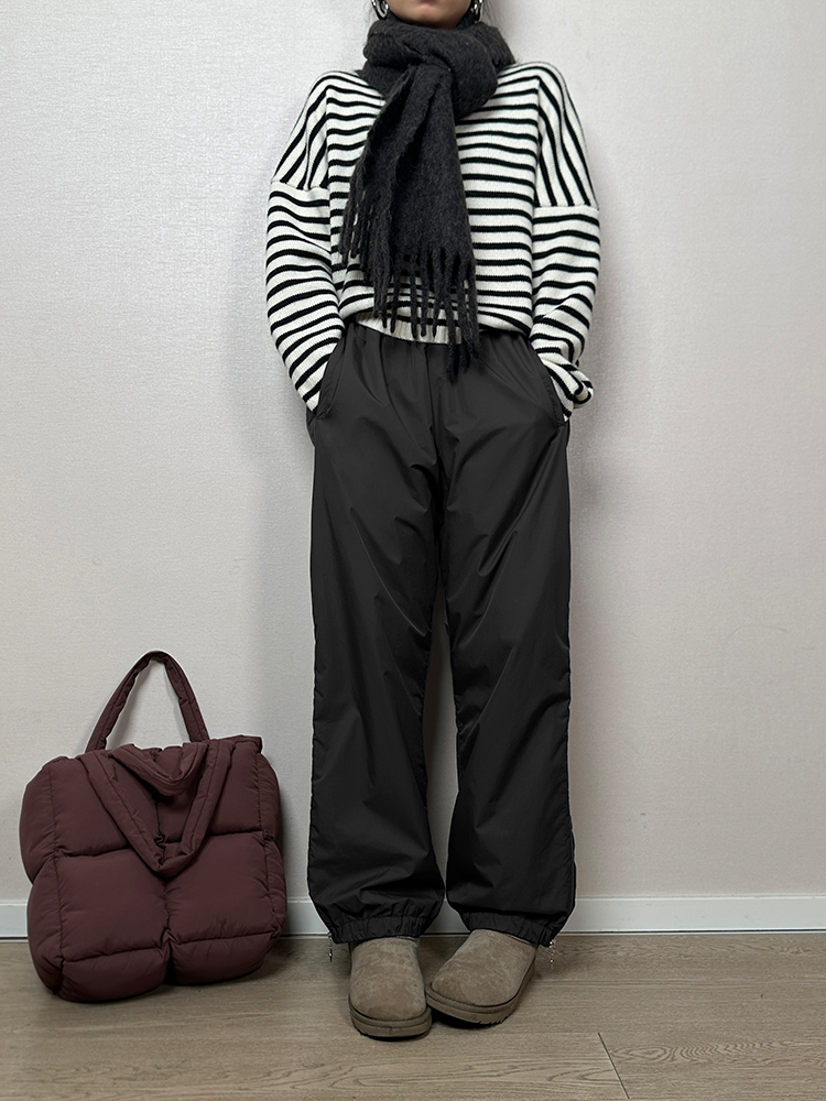 Side Zip Quilted Wide Pants_BDHL6927