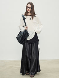 Black Double Fabric Long Skirt_BDHL7075