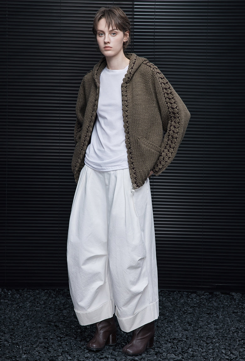 Hooded Brown Knit Cardigan_BDHL7874