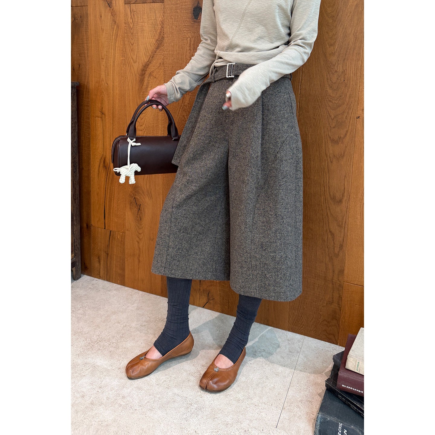 Wool Tie Waist Wide Cropped Pants_BDHL8423