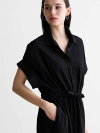 Loose-Fitting Waist Tie Slit Dress_BDHL7248
