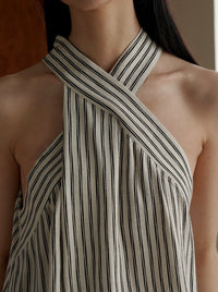 Striped Halter Neckline Dress_BDHL6199