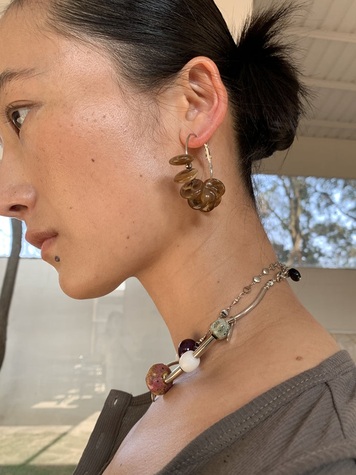 Circle Beaded Tortoiseshell Pierced earrings_BDHL7462