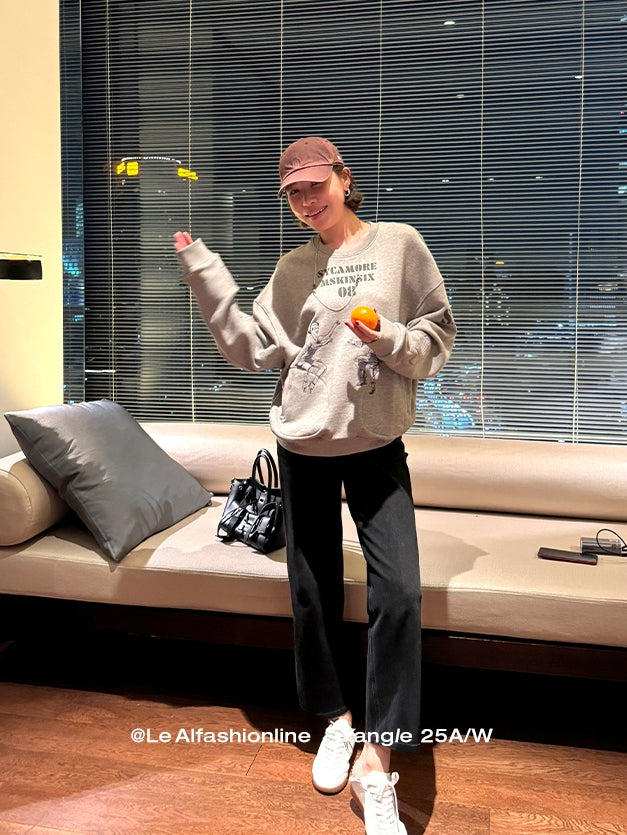 Embroidered Print Gray Sweatshirt_BDHL7842