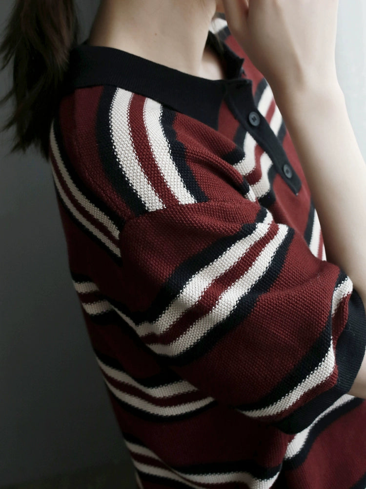 Draped Vintage Lapel Knit T-Shirt_BDHL7310