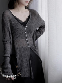 Knitted Cardigan And Lace Camisole Set_BDHL7414