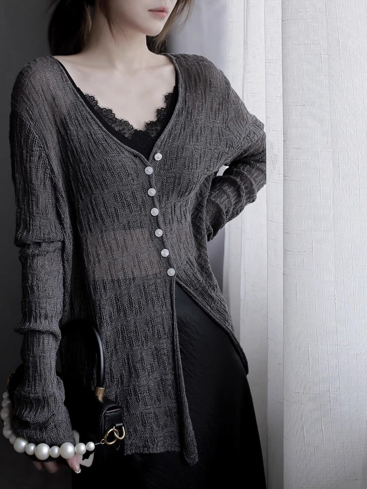 Knitted Cardigan And Lace Camisole Set_BDHL7414