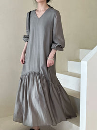 Long Sleeved Tiered Long Dress_BDHL6169