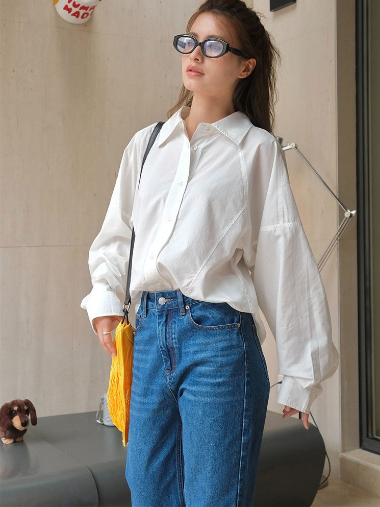 White Balloon Sleeve Shirt_BDHL6537