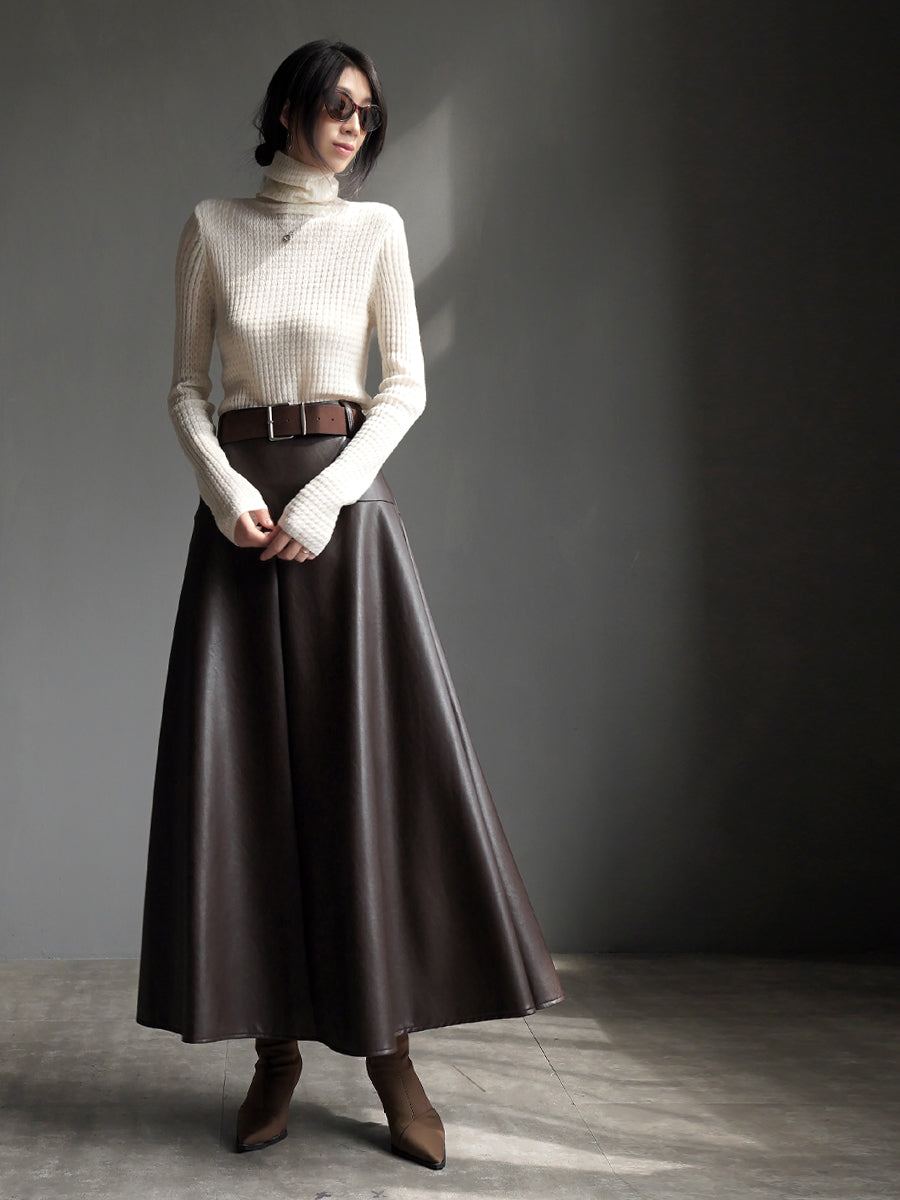 Slimming Leather Long Skirt_BDHL7934
