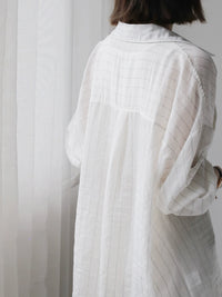 Striped Cotton-Linen Long Sleeve Sunscreen Shirt_BDHL7293