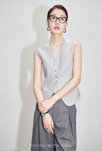 Thin Sleeveless Button Vest_BDHL6021