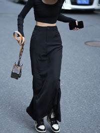 High-Waisted Slit Long Skirt_BDHL6373