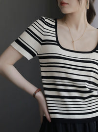 Striped Square Neck T-Shirt_BDHL6046