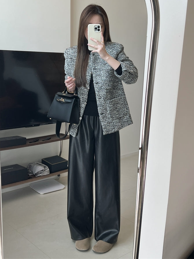 Black PU Leather Straight Pants_BDHL6764