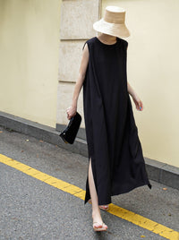 Loose Slit Sleeveless Dress_BDHL6266