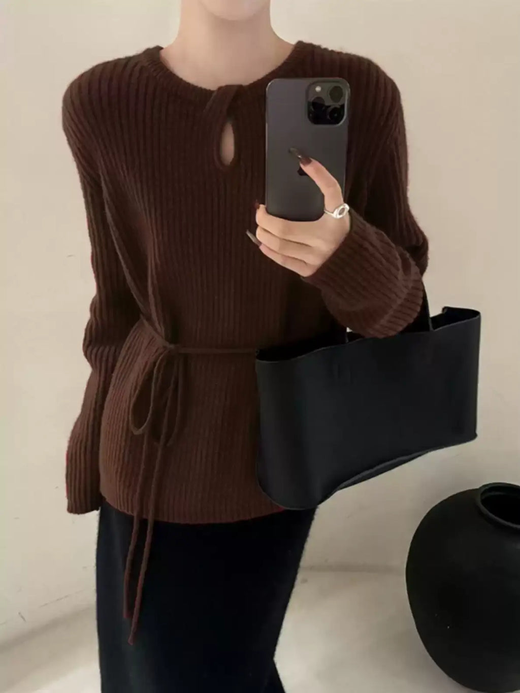 Waist Drawstring Rib-Knit Tops_BDHL8018