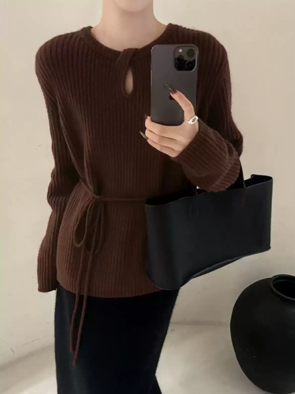 Waist Drawstring Rib-Knit Tops_BDHL8018