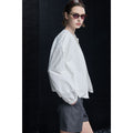 Cotton Round Neck Puff Sleeve Loose Shirt Jacket_BDHL8219