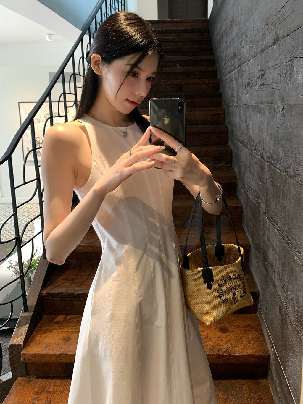 Tucks Long White Dress_BDHL7551