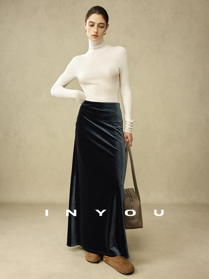 Retro Shiny Draped Long Skirt_BDHL6792