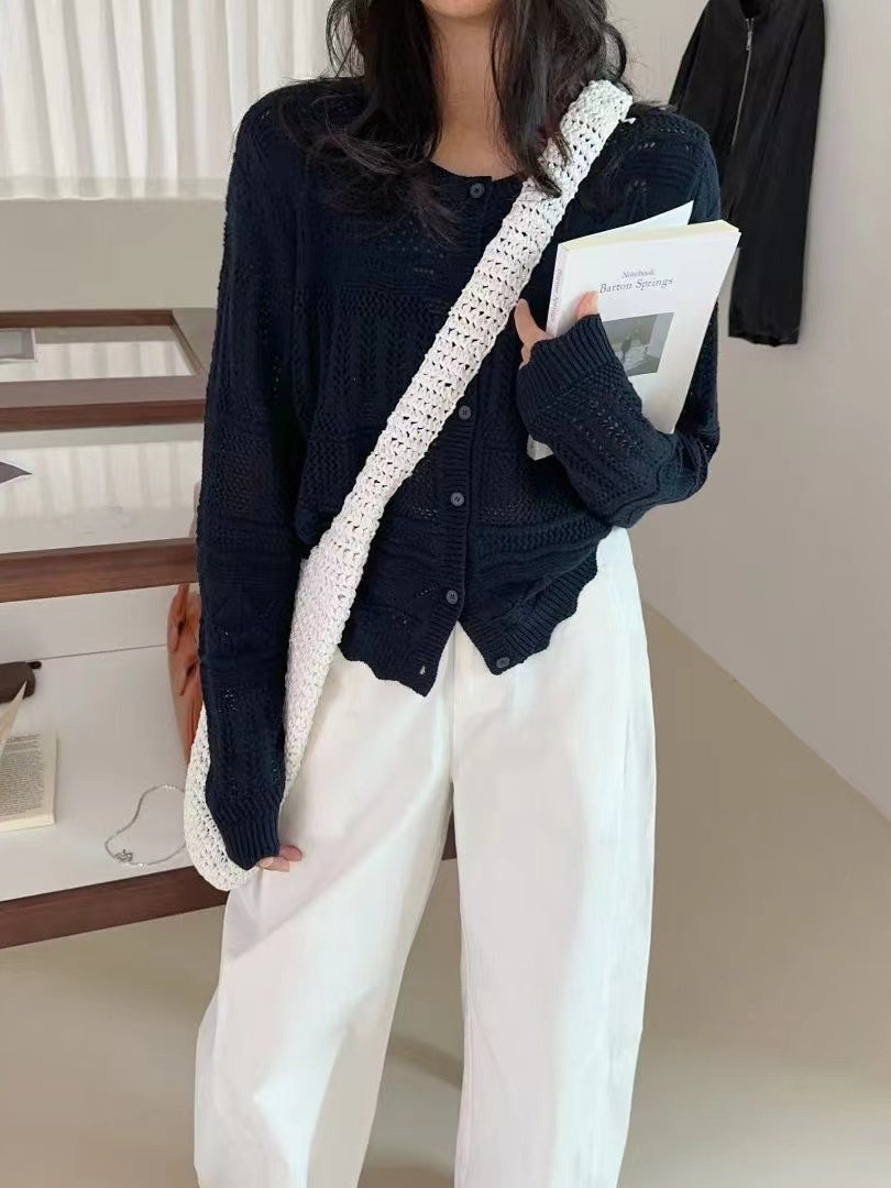 Hollow Knit Short Cardigan_BDHL7741