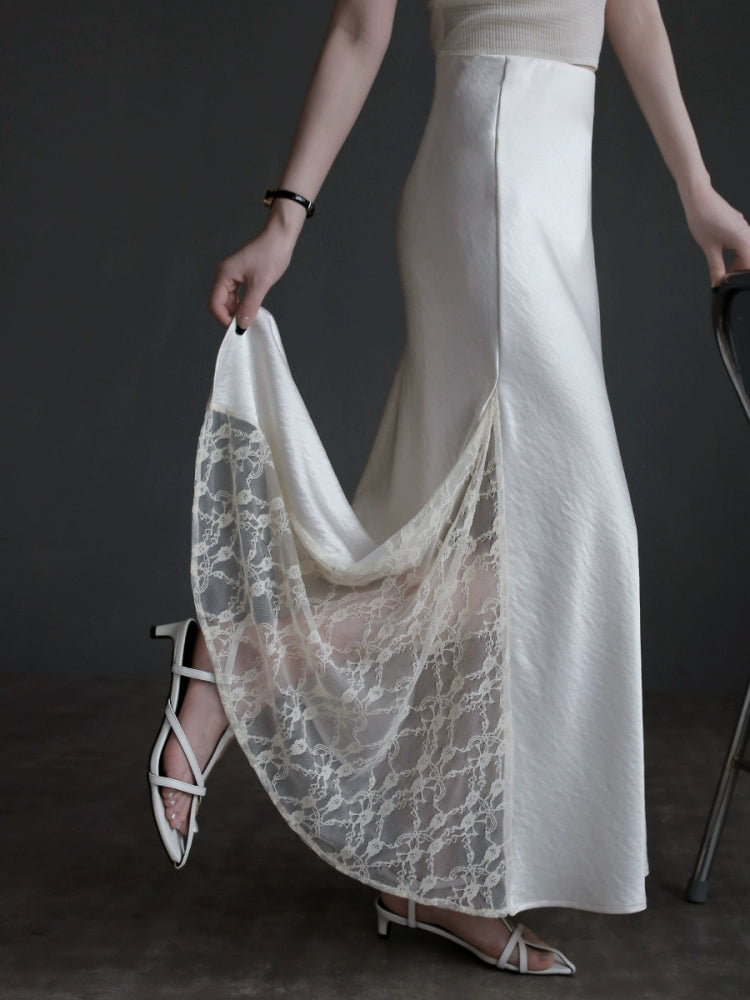 Lace-Trim Satin Mermaid Skirt_BDHL7297