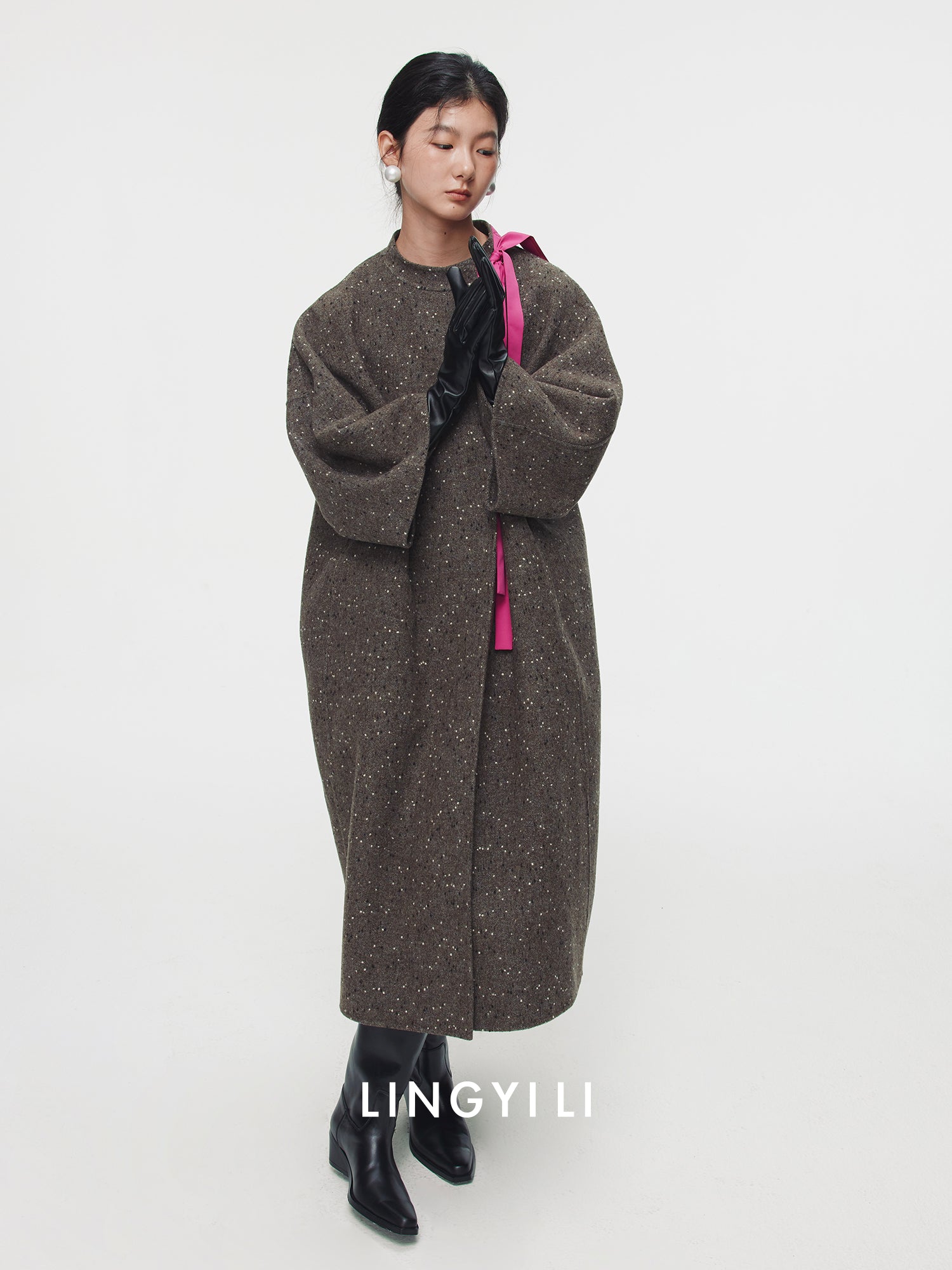 Ribbon Tie Collar Straight Coat_BDHL6758