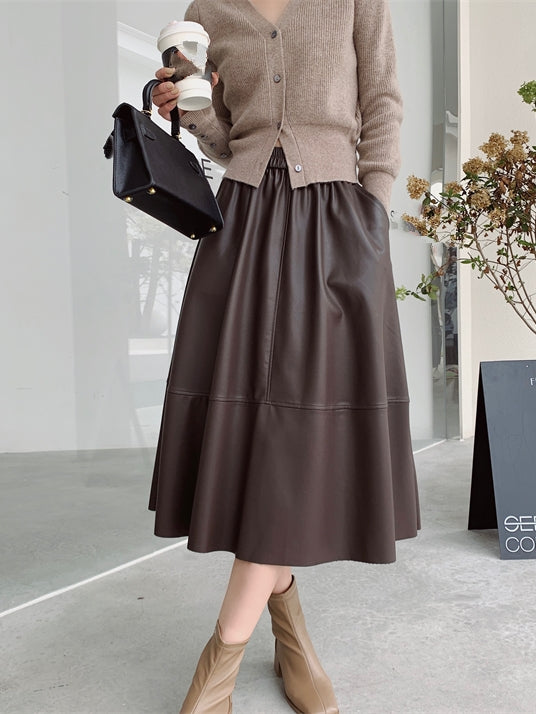 Draped PU Leather Skirt_BDHL6765