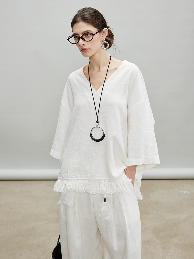 V-Neck Fringe Tops Or Tassel Wide Pants_BDHL7192