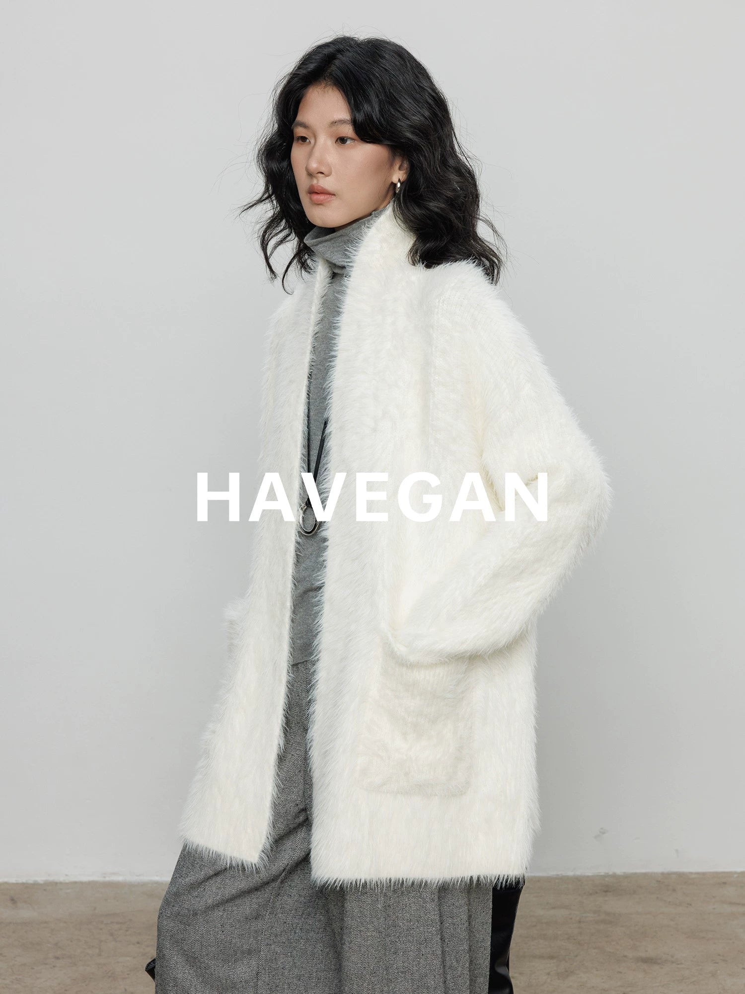 無領抓絨長版開襟衫_BDHL7971