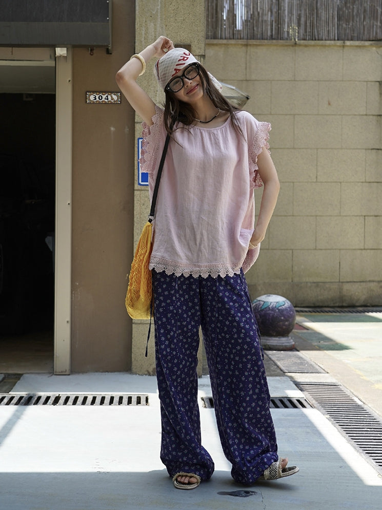 Lace Loose-Fitting Silhouette Tops_BDHL7530