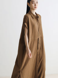 Loose-Fitting Waist Tie Slit Dress_BDHL7248
