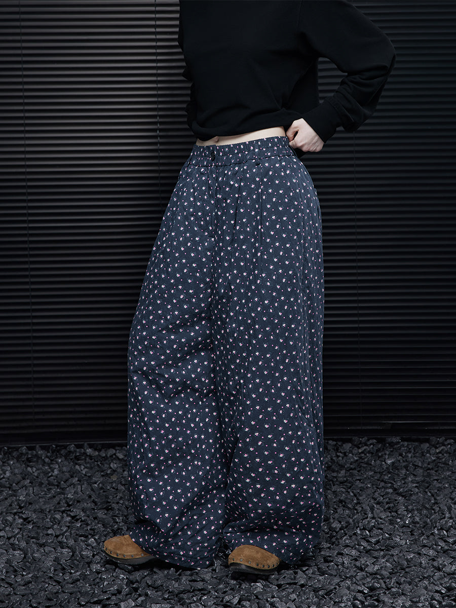 Small Floral Pattern Navy Pants_BDHL7871