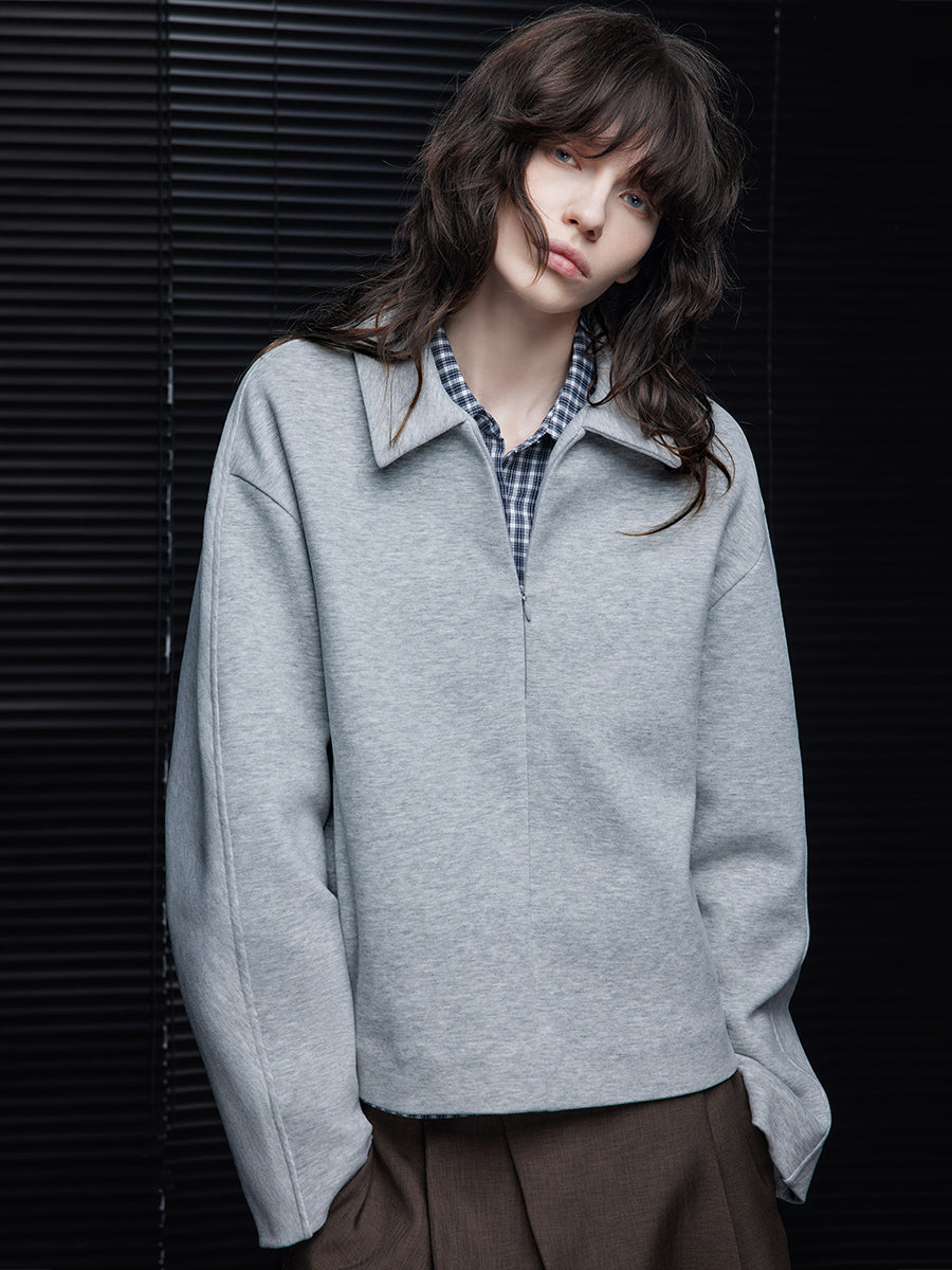 Gray Loose-Fit Short Sweatshirt_BDHL7793
