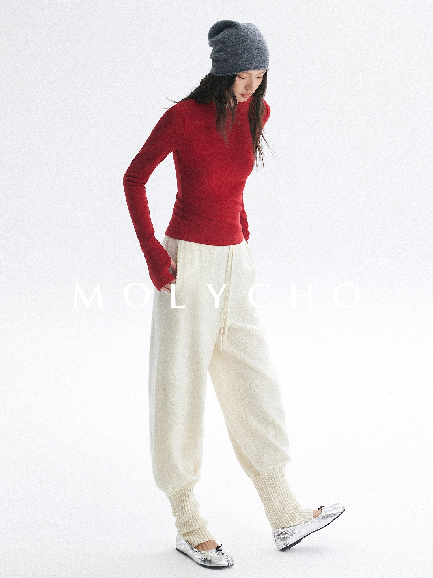 White Jogger Knit Pants_BDHL8098