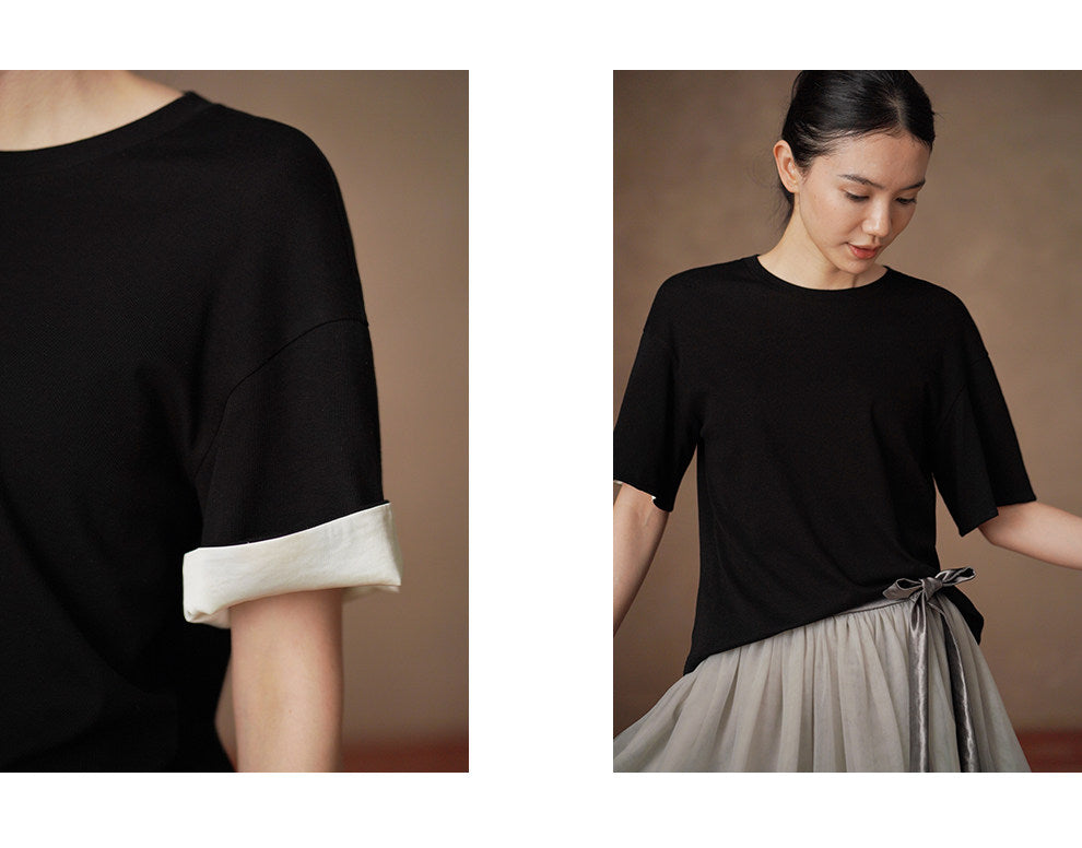 Contrast Cuff Relaxed Fit Tee_BDHL8300