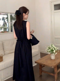 Waist Ribbon Sleeveless Dress_BDHL6173