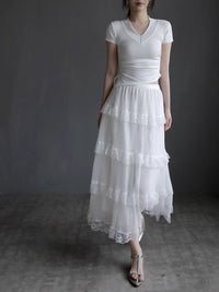 Mesh Lace Medium Length Skirt_BDHL7417