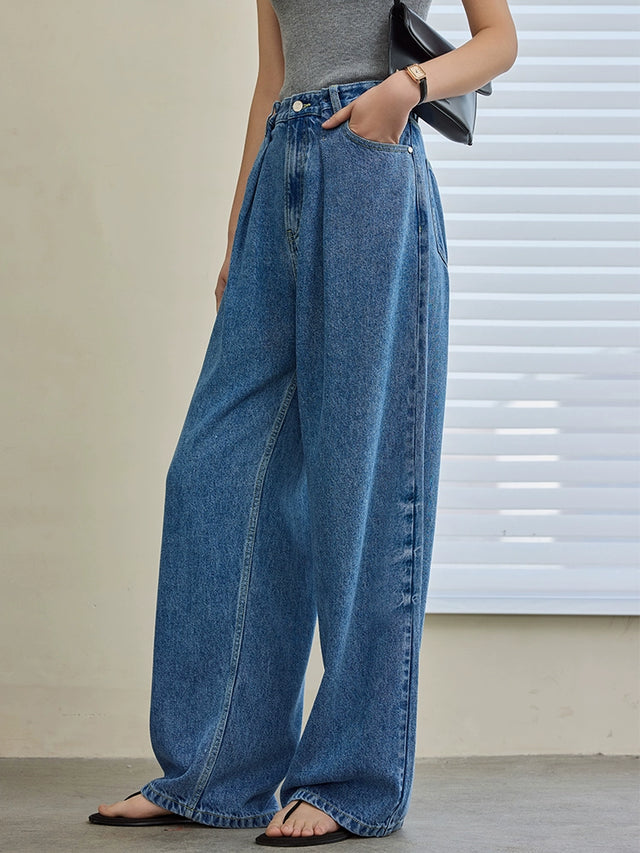 Wide Leg Draped Jeans Pants_BDHL6019