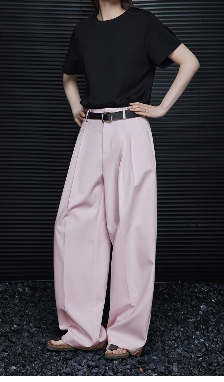 Light pink loose straight drape pants_BDHL5925