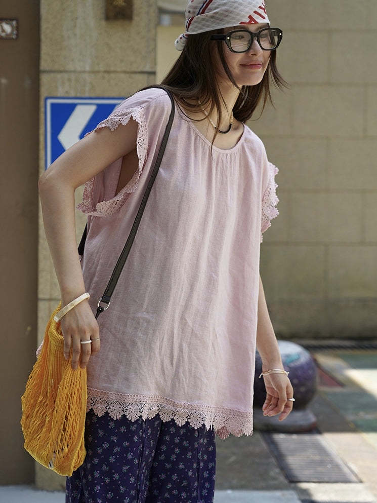 Lace Loose-Fitting Silhouette Tops_BDHL7530