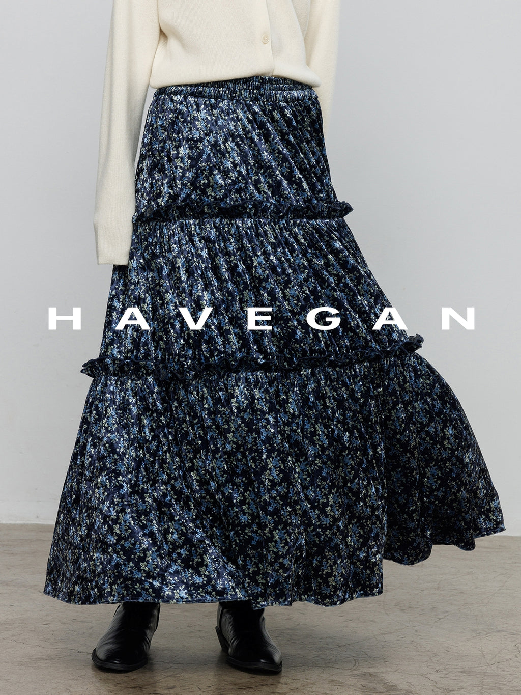 Retro Floral Print A-Line Skirt_BDHL7897