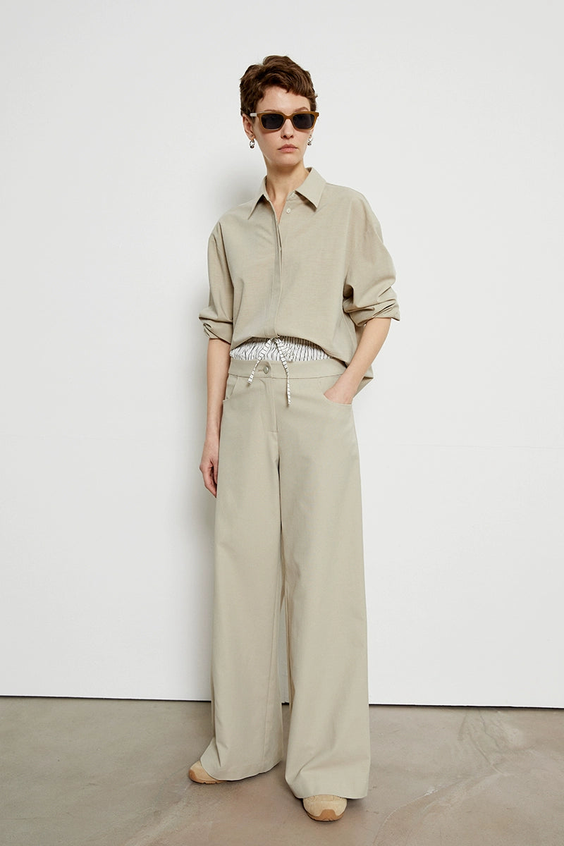 Drape double waist floor length pants_BDHL5799