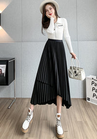 Irregular A-Line Pleated Skirt_BDHL7219