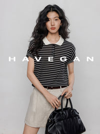 Polo Collar Border Tops_BDHL7232